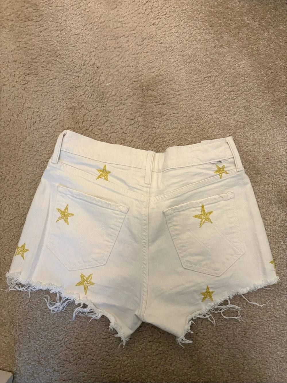 MOTHER White Denim Shorts with Gold Star Embroidery - Picture 3 of 5